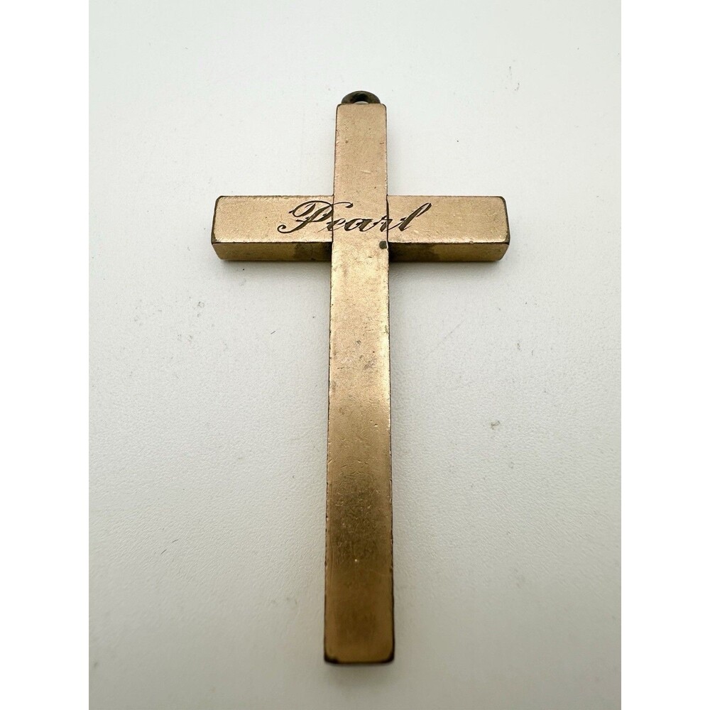Antique Engraved Pearl Large Cross Pendant